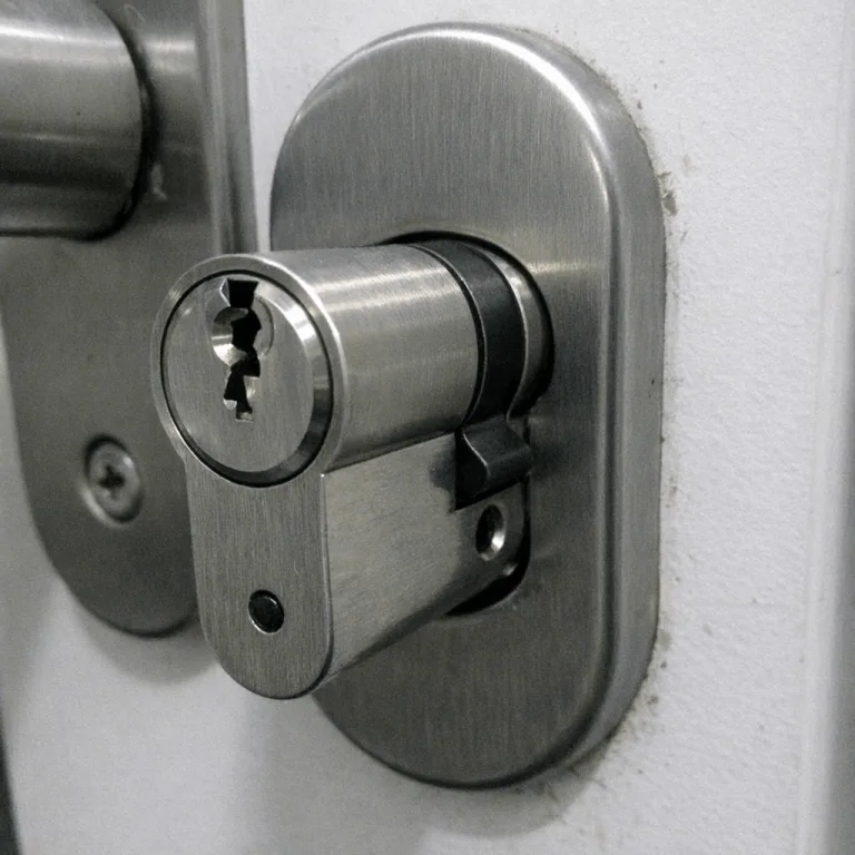 Detailaufnahme eines modernen und sicheren Profilzylinders an einer Haustür